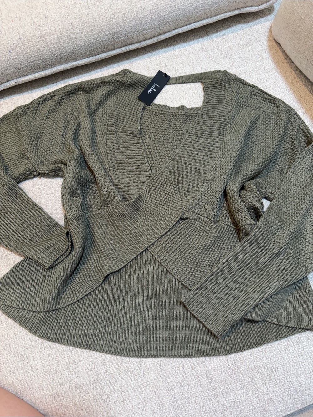 Lulu's Olive Green Wrap V-Neck Sweater